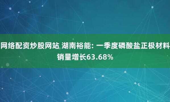 网络配资炒股网站 湖南裕能: 一季度磷酸盐正极材料销量增长63.68%