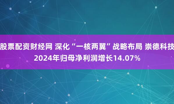 股票配资财经网 深化“一核两翼”战略布局 崇德科技2024年归母净利润增长14.07%